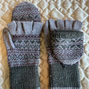 Women's Knitted Convertible Gloves Purple and Grey Patterns